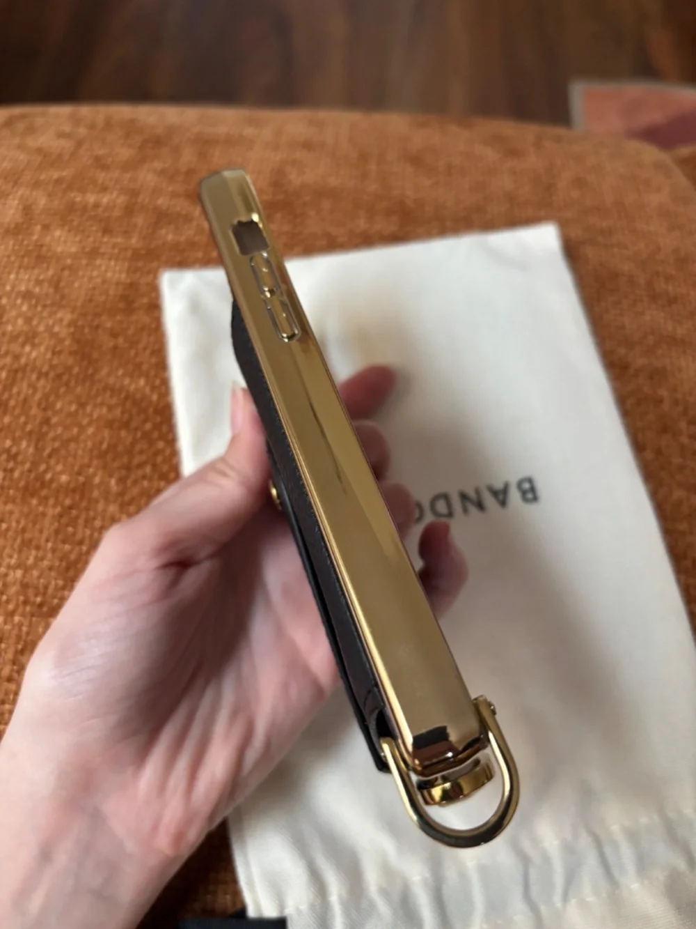 ✨LIKE NEW Bandolier Hailey Chrome Crossbody iPhone 15 case in Black Chrome/Gold